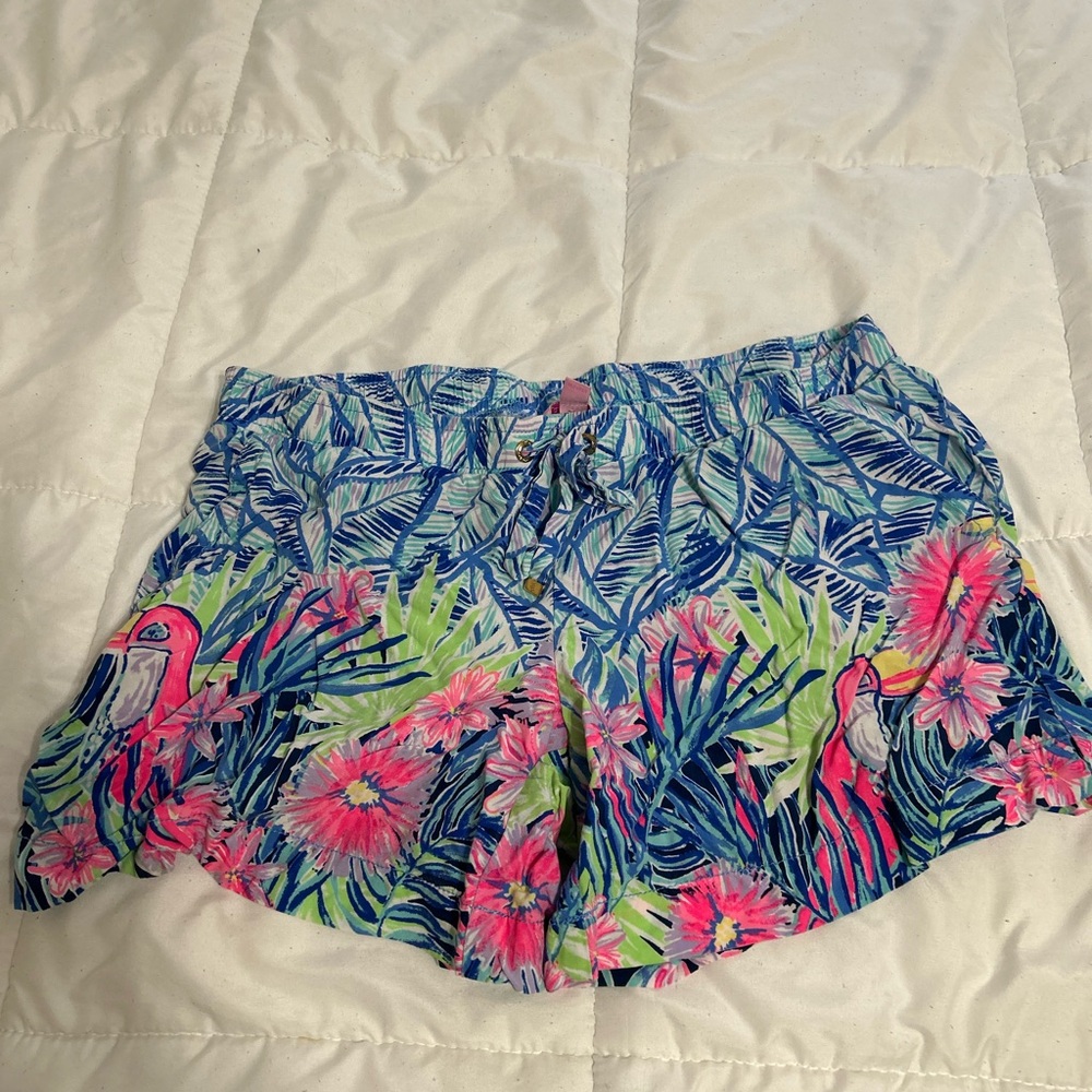 Lilly Pulitzer Tropical Flamingo Print Shorts - Pink & Blue